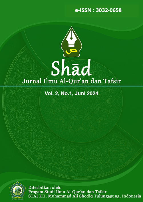 					View Vol. 2 No. 1 (2024): Shād : Jurnal Ilmu Al-Qur'an dan Tafsir, Juni 2024
				